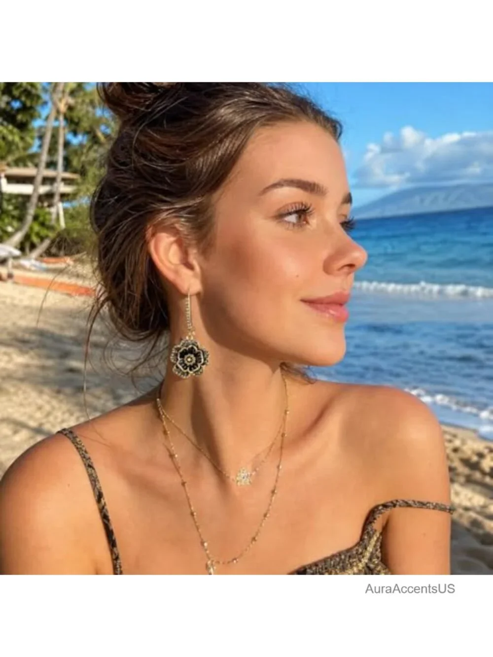 Rhinestone Enamel Rose Flower Drop Dangle Earrings for Women Prom Party Gift